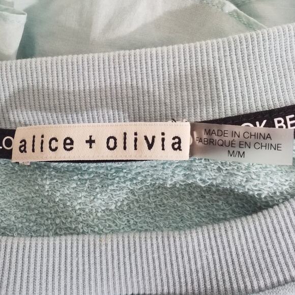 Alice + Olivia Womens Size Medium Sweater Crew Neck Blue Ruffle Pullover - Picture 5 of 7